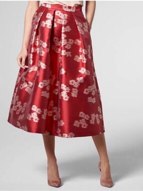 LK Bennett Sana Midi Skirt Deep Pink Red White Flowers 6